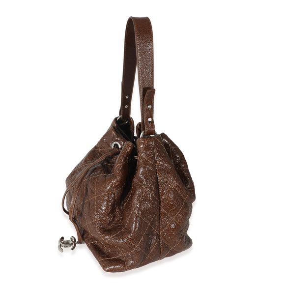 Chanel Brown Glazed Calfskin On The Road Drawstring Bucket Bag - Picture 3 of 8